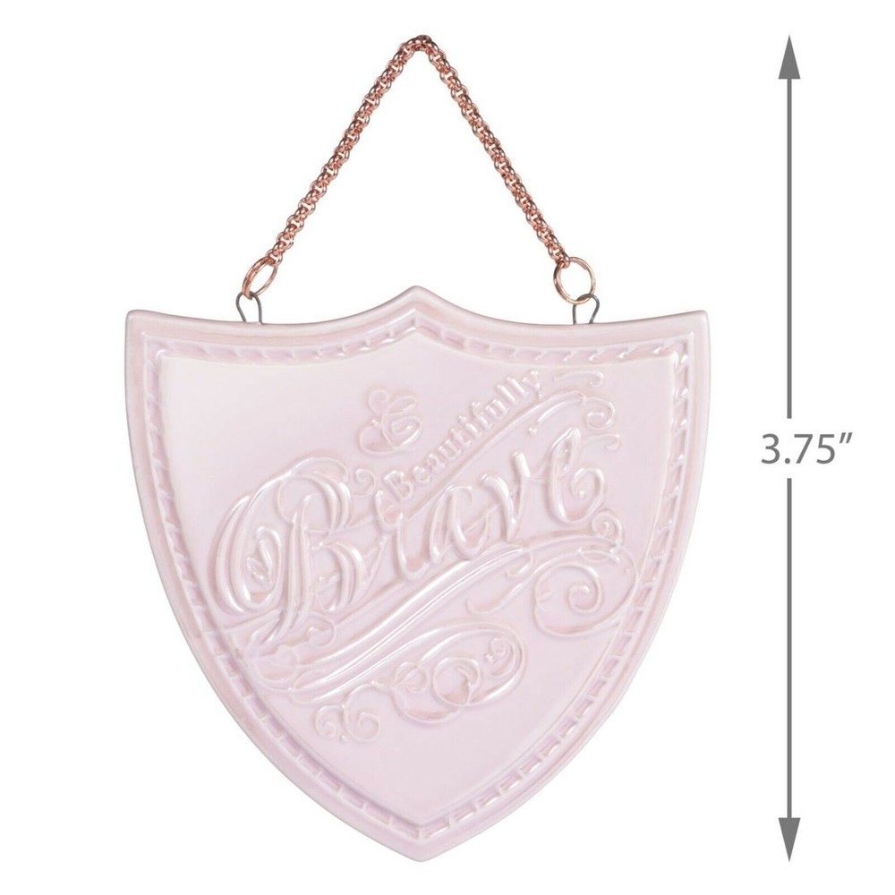 Hallmark Keepsake Beautifully Brave Porcelain Ornament Pink Shield Encouragement - Picture 2 of 8